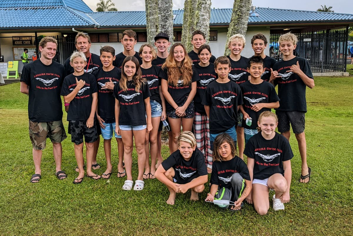 Lahaina Swim Club swimmers at Hawaiian Swimming State Championships at Pahoa, Big Island