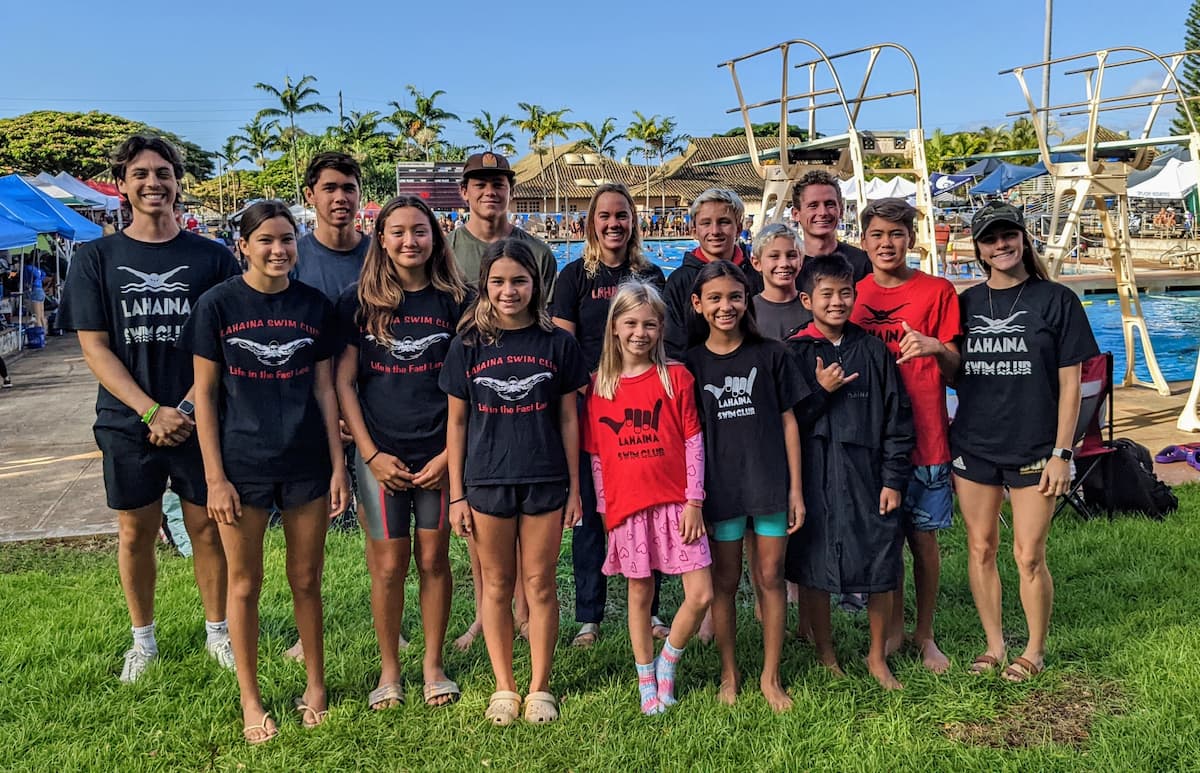 Lahaina Swim Club swimmers at Hawaiian Swimming Long Course State Championships at Waipahu, Oahu